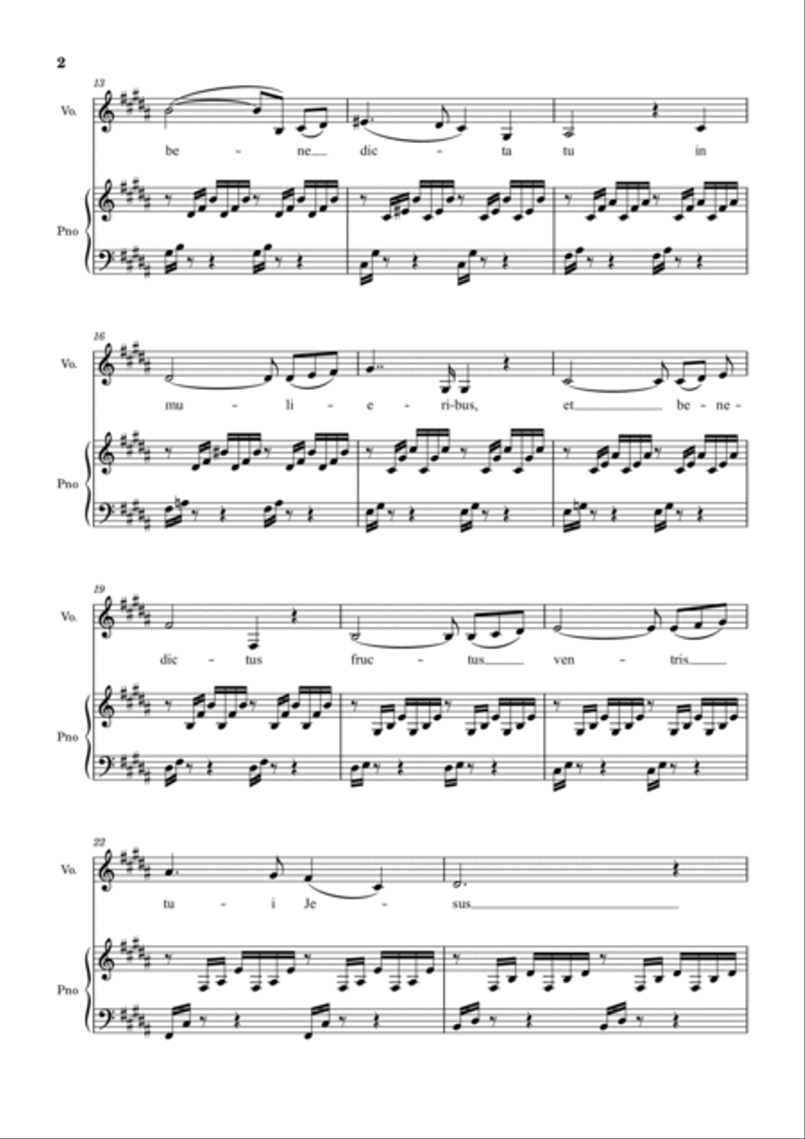 Ave Maria (Bach-Gounod) in B Major for Piano and Voice Voice scores gallery preview page 2