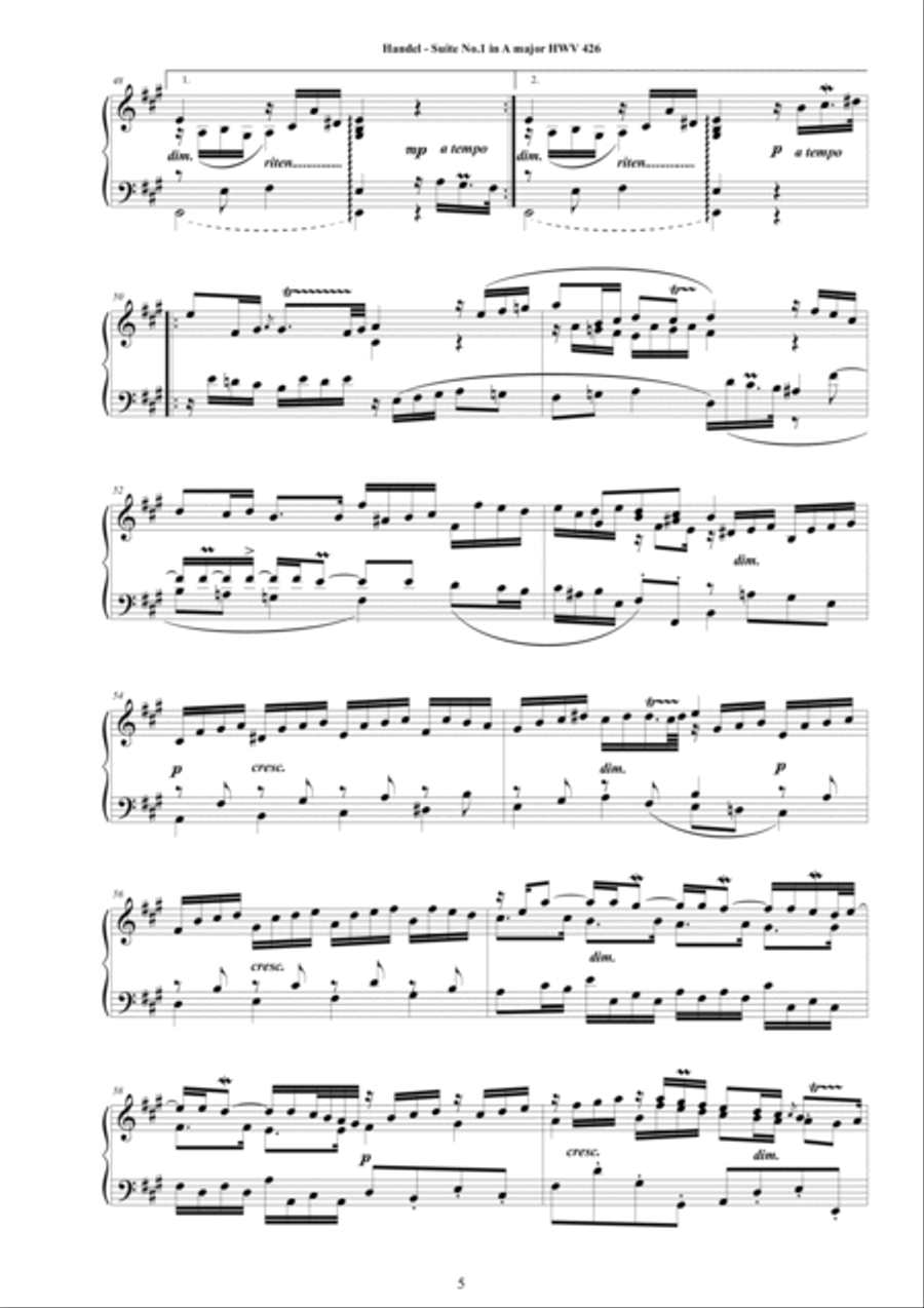 Handel - Piano Suite No.1 in A major HWV 426 Piano Solo scores gallery preview page 5
