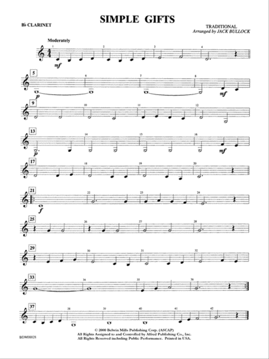 Simple Gifts: 1st B-flat Clarinet Concert Band scores gallery preview page 1