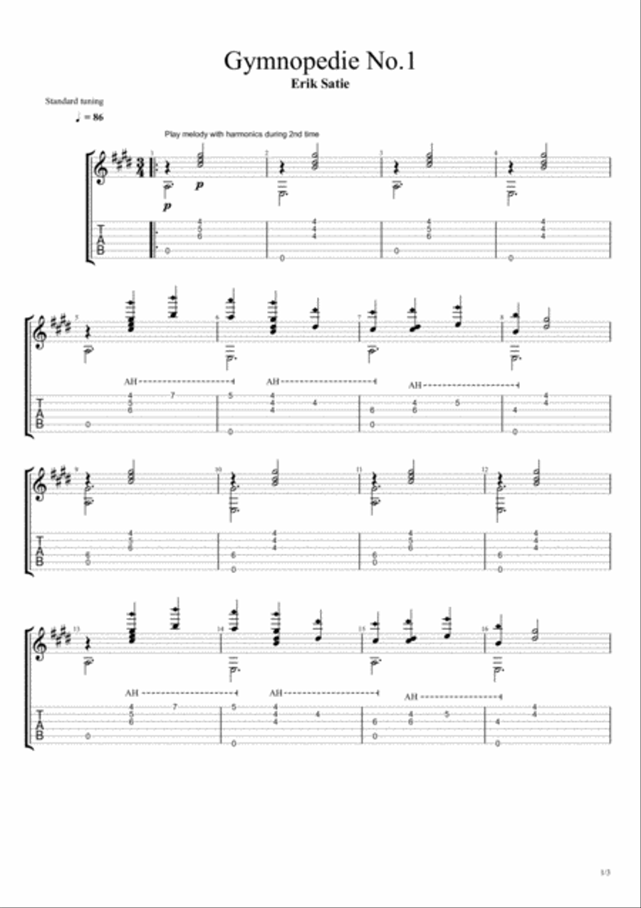 Gymnopedie No.1 Classical Guitar scores gallery preview page 1