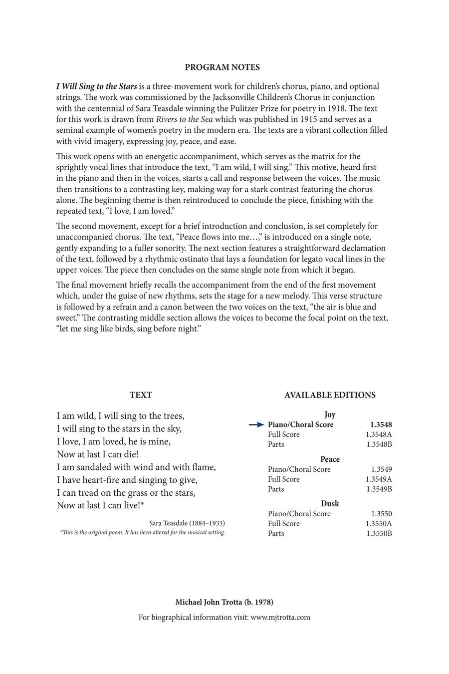 Joy from I Will Sing to the Stars SSAA scores gallery preview page 1