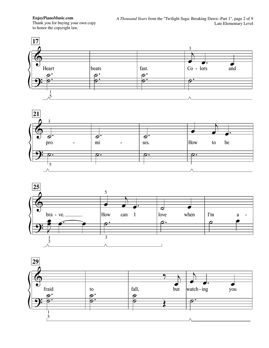 A Thousand Years Piano Method scores gallery preview page 3