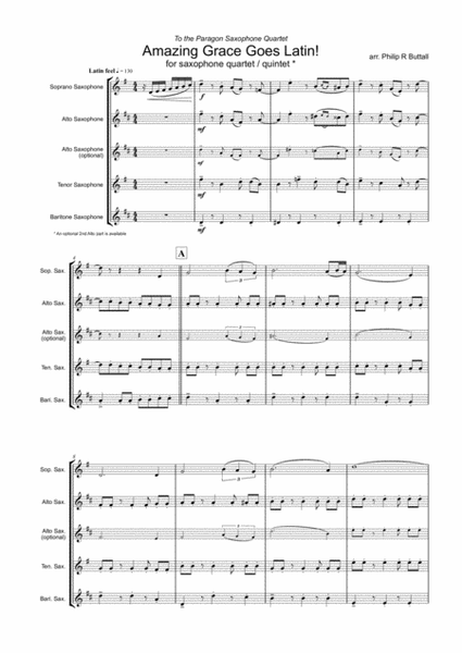 Amazing Grace Goes Latin (Saxophone Quartet / Quintet) - Score image number null