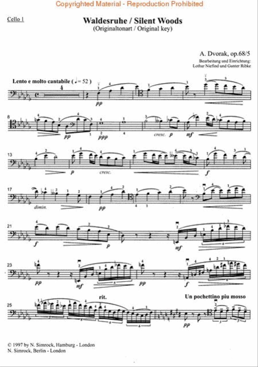 Silent Woods Op. 68, No. 5 Cello scores gallery preview page 3
