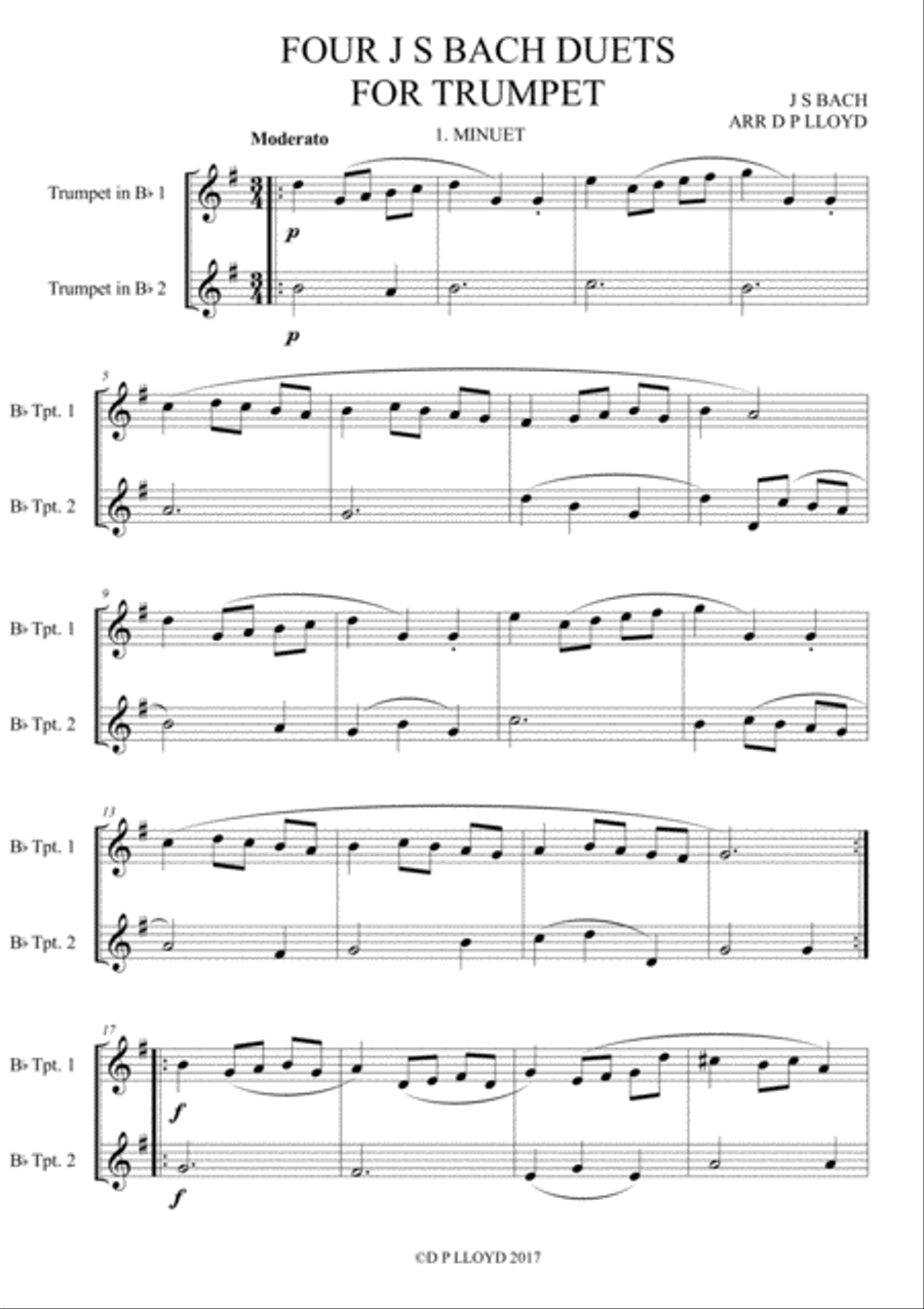 Trumpet duets - 4 duets from Bach's 'Little notebook'. Brass Duet scores gallery preview page 2
