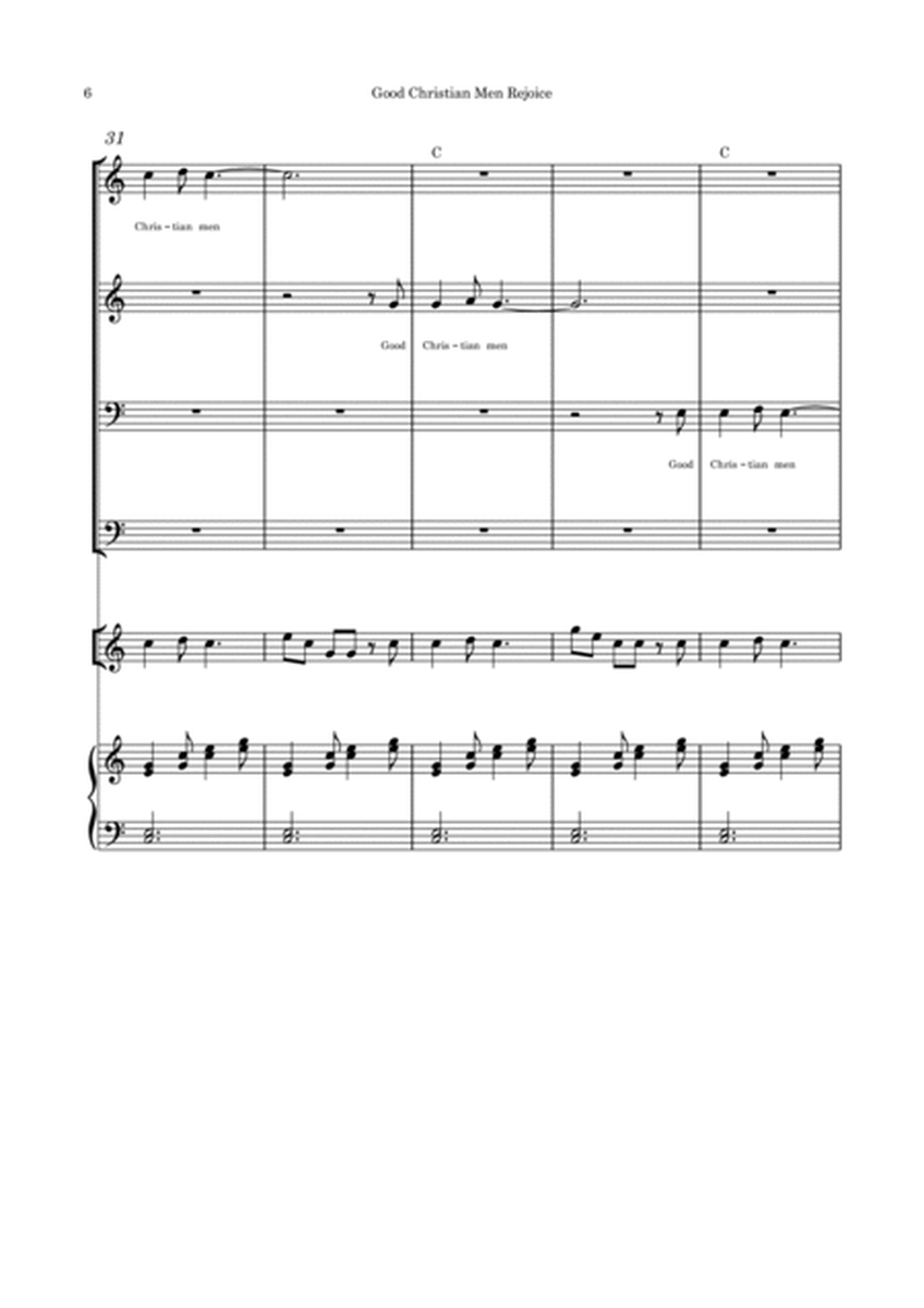 Good Christian Men Rejoice - SATB, Flute/violin/cello and piano with parts image number null