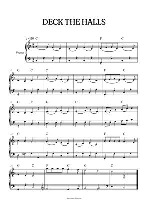 Deck the Halls easy piano • easy Christmas song sheet music with chords