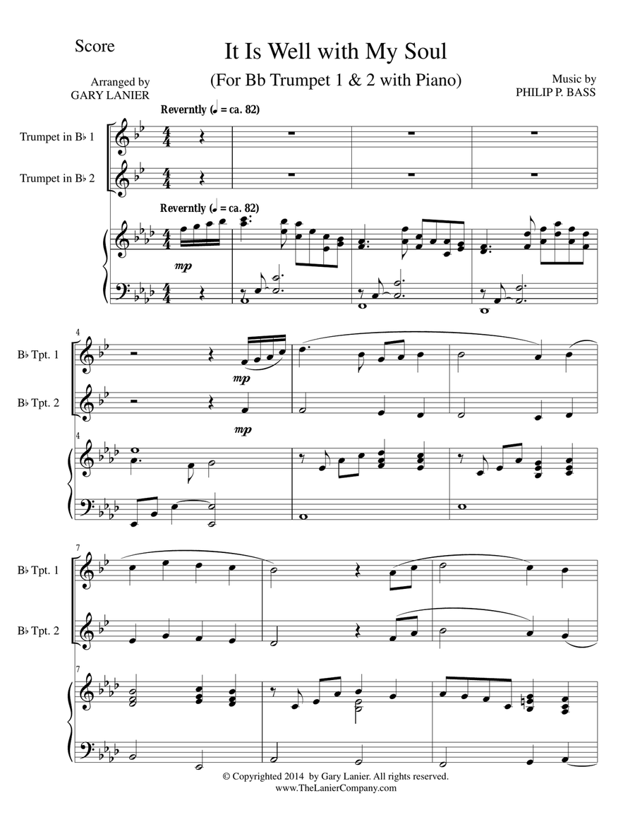 IT IS WELL WITH MY SOUL (Trio - Bb Trumpet 1 & 2 with Piano - Instrumental Parts Included) Trumpet Trio scores gallery preview page 1
