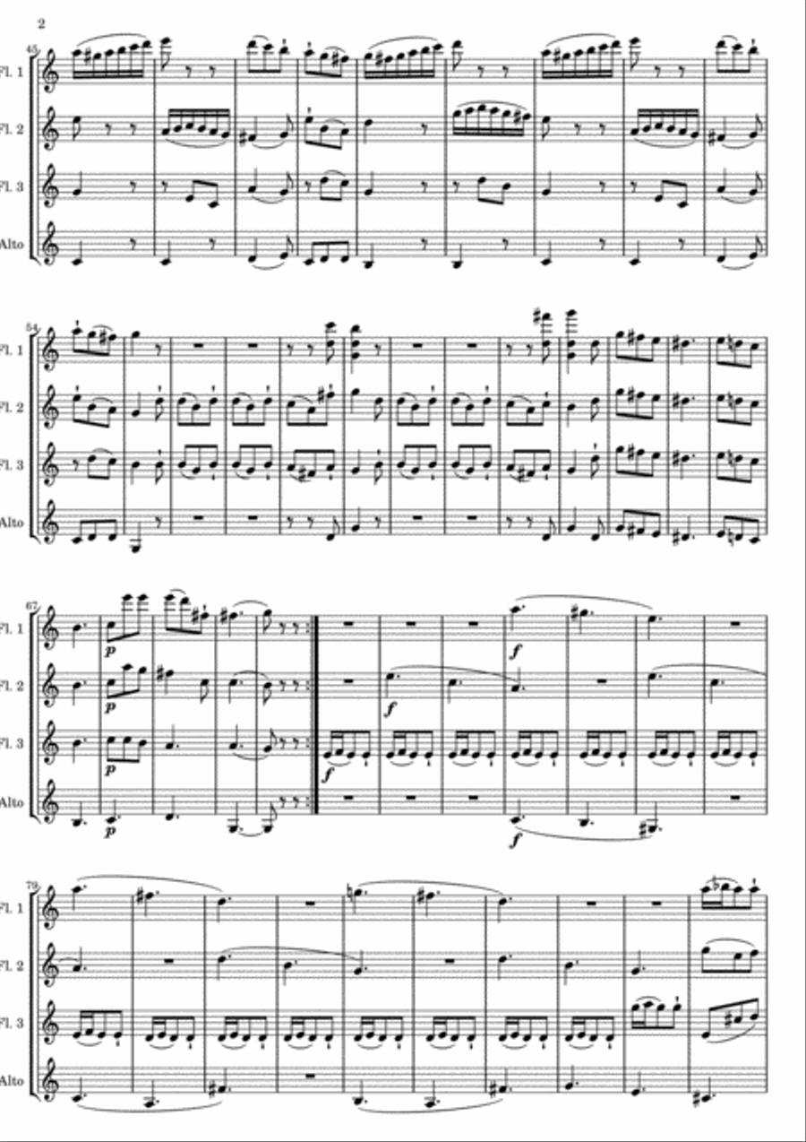 Mozart - Quartet KV 156 - Presto - version for Flute Quartet or Flute Choir Woodwind Quartet scores gallery preview page 2