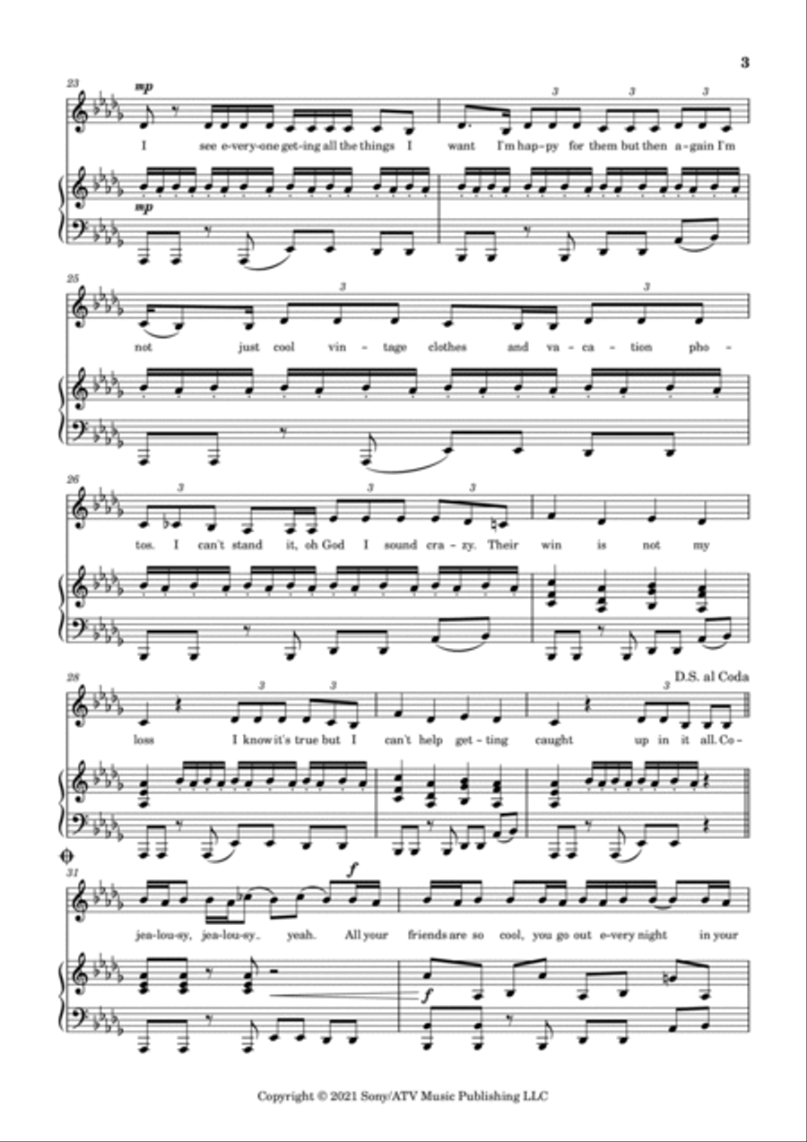 Jealousy, Jealousy by Olivia Rodrigo - Voice, Easy Piano