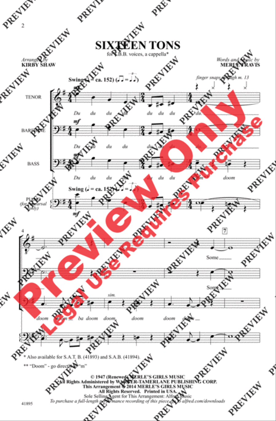 Sixteen Tons Sixteen Tons Men's Choir scores gallery preview page 2
