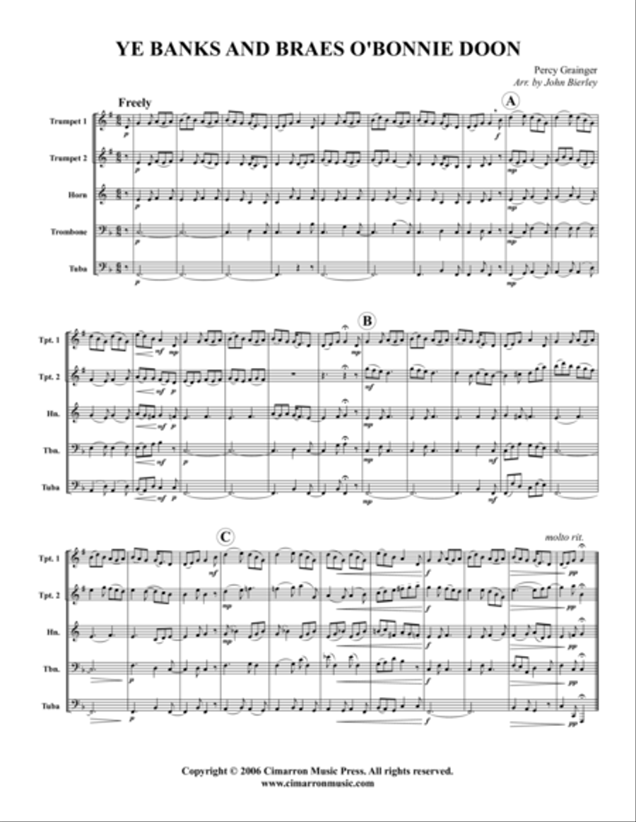 Ye Banks and Braes O' Bonnie Doon Brass Quintet scores gallery preview page 1