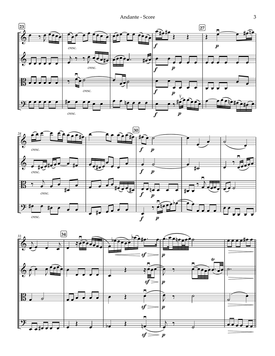 Andante from the Sonata for Solo Violin in A minor String Quartet scores gallery preview page 3