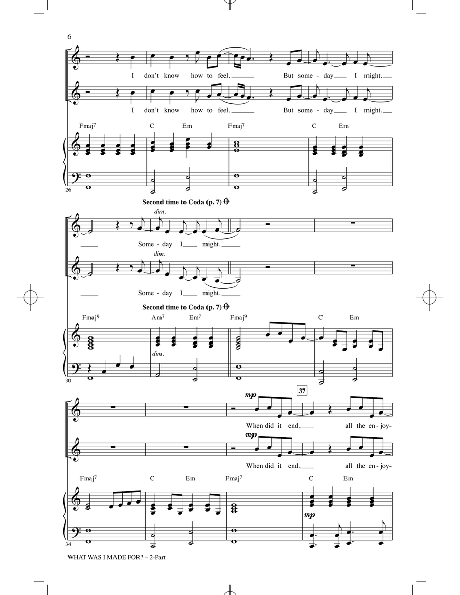 What Was I Made For? (arr. Roger Emerson) 2-Part scores gallery preview page 4