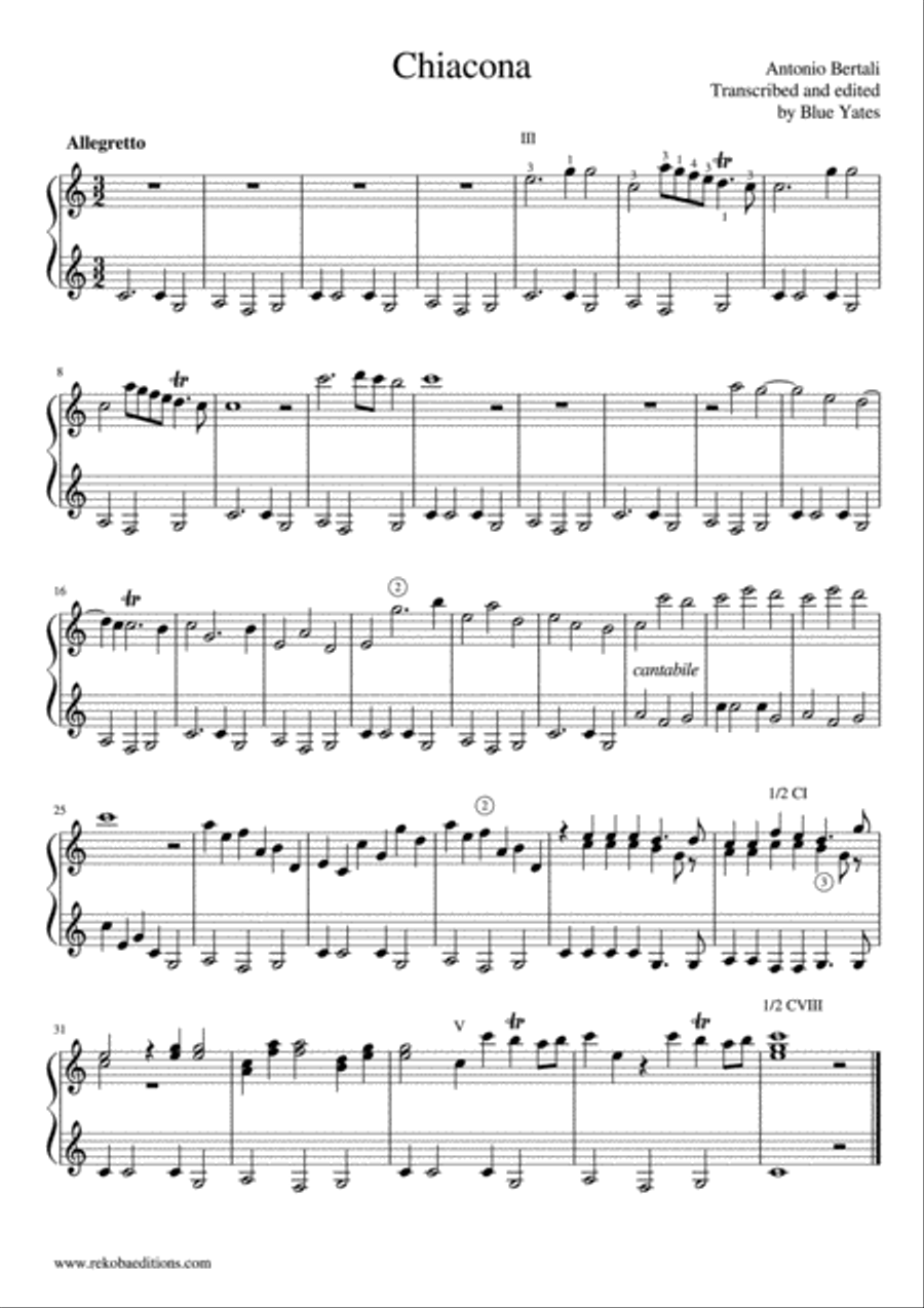 Chiacona (Antonio Bertali) Classical Guitar scores gallery preview page 1