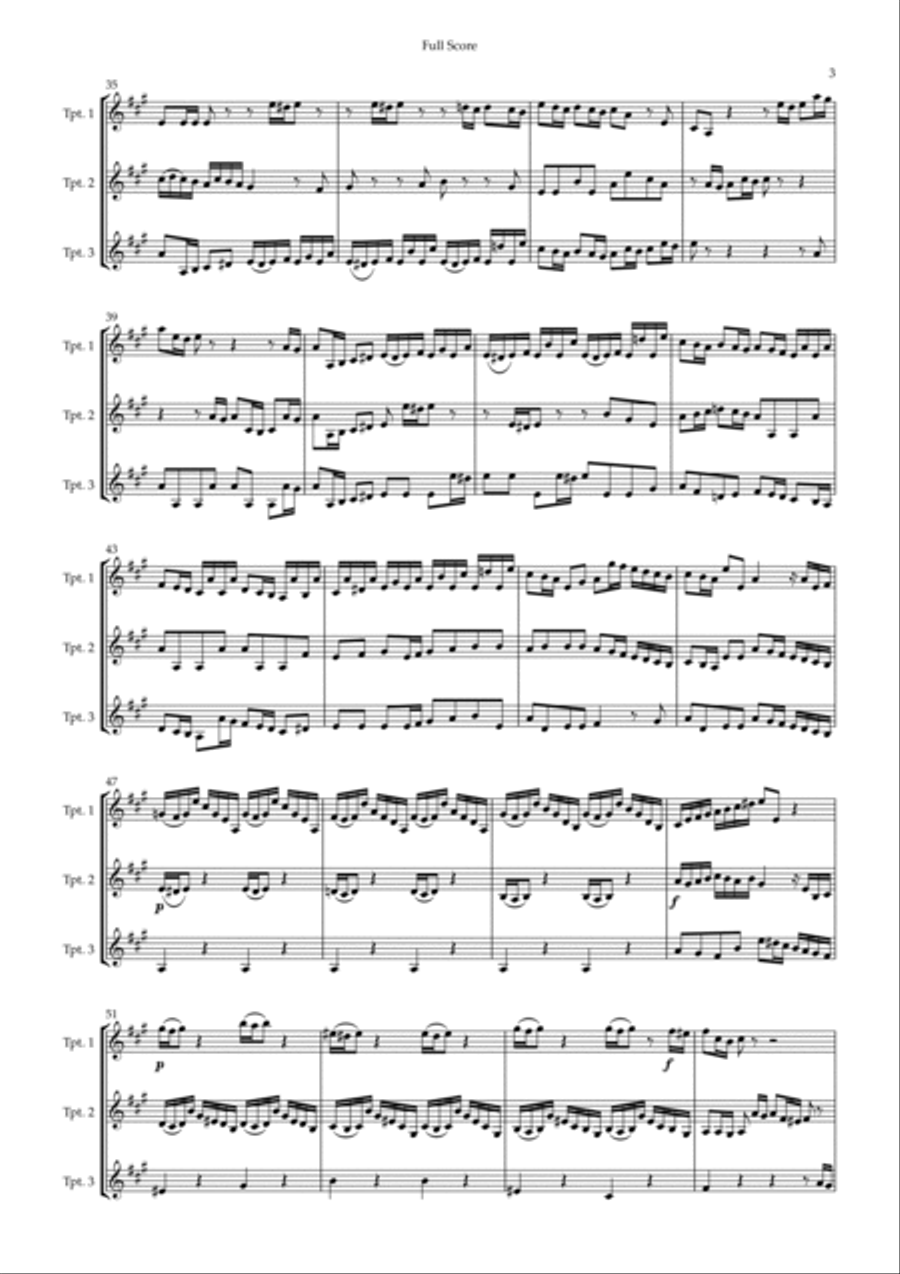 Brandenburg Concerto No. 3 in G major, BWV 1048 1st Mov. (J.S. Bach) for Trumpet in Bb Trio Trumpet Trio scores gallery preview page 3