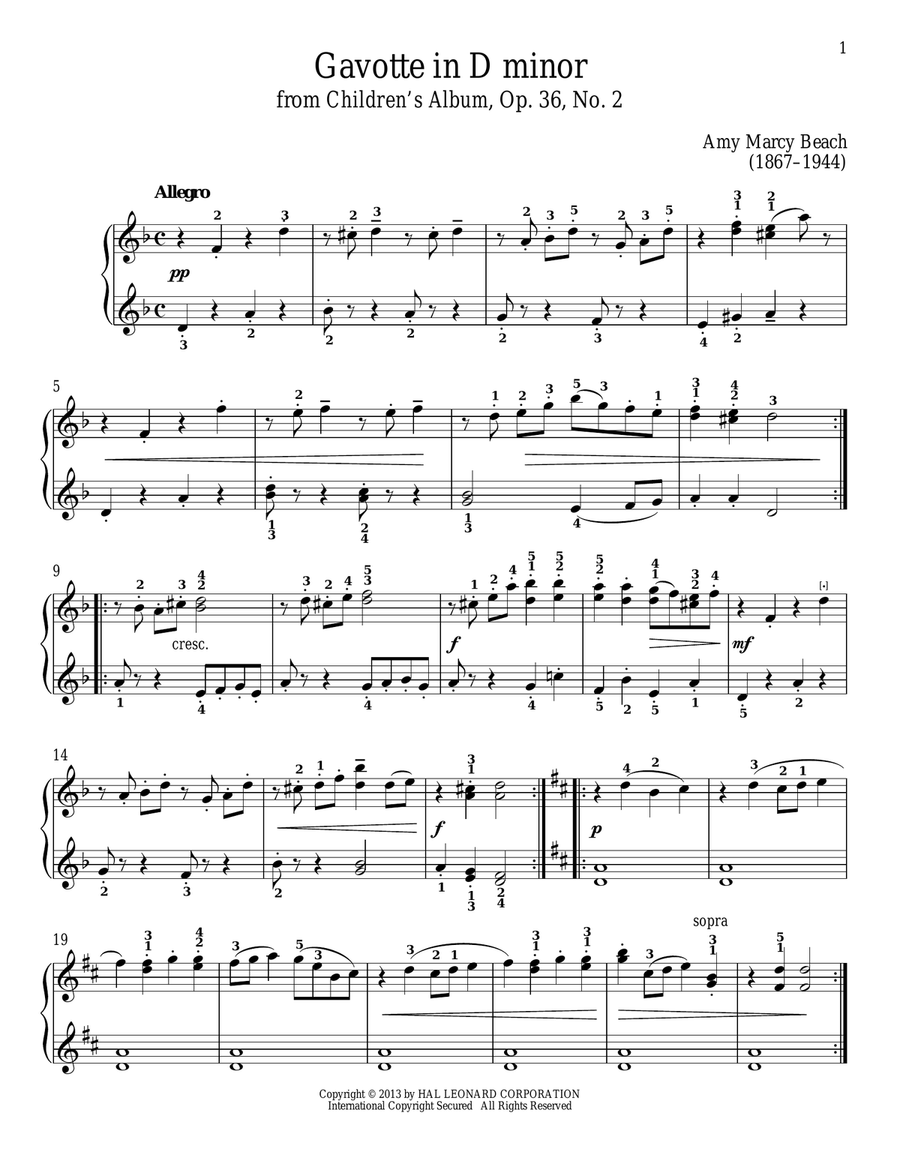 Gavotte in D Minor Piano Solo scores gallery preview page 1