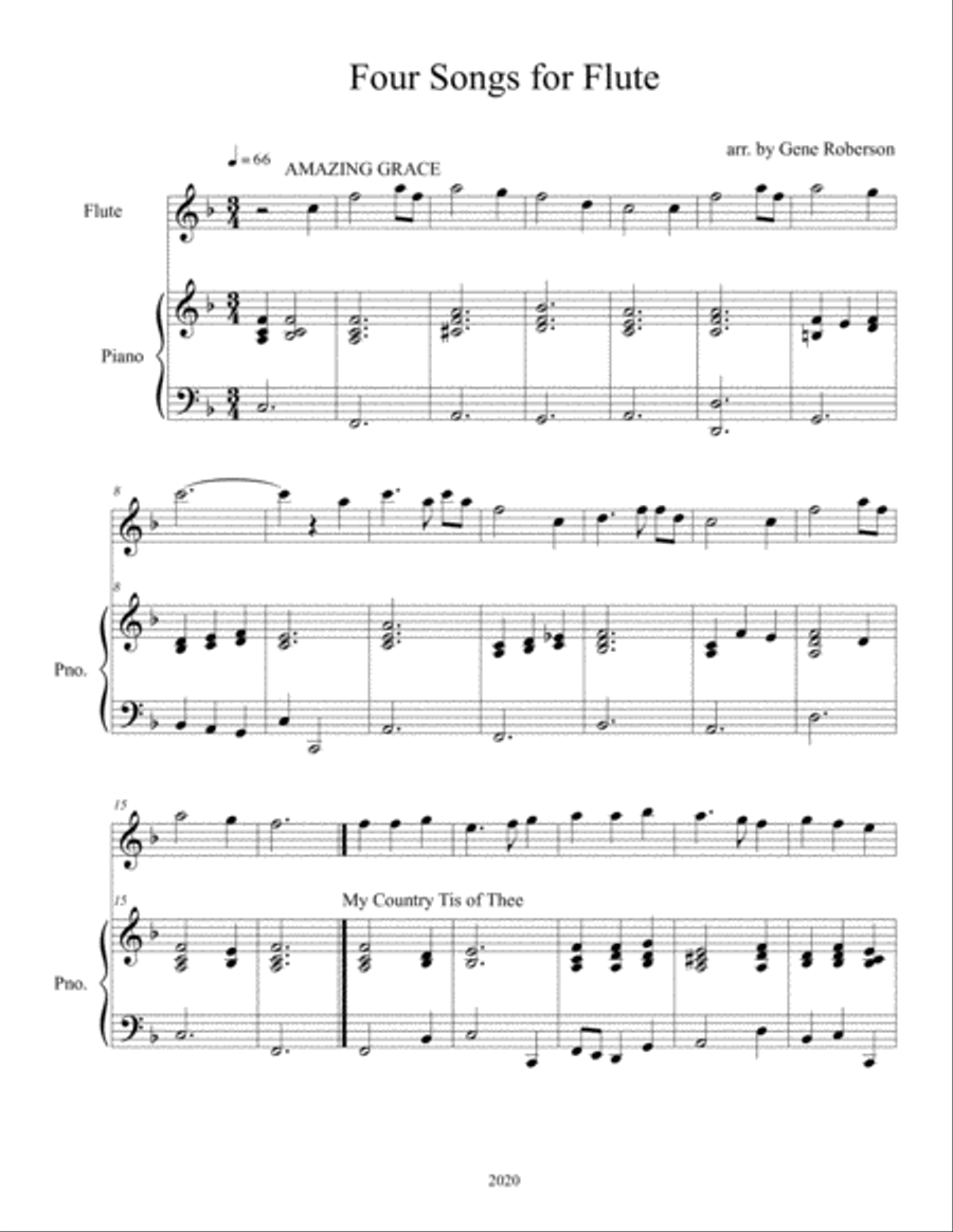Four Songs for Flute Solo Easy Flute Solo scores gallery preview page 2