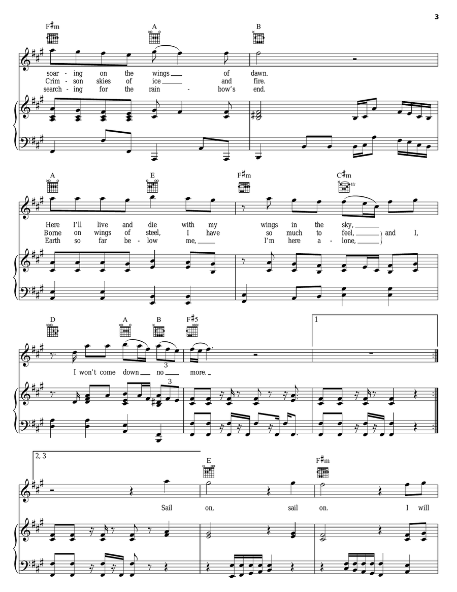 Icarus (Borne On Wings Of Steel) Piano, Vocal, Guitar scores gallery preview page 3