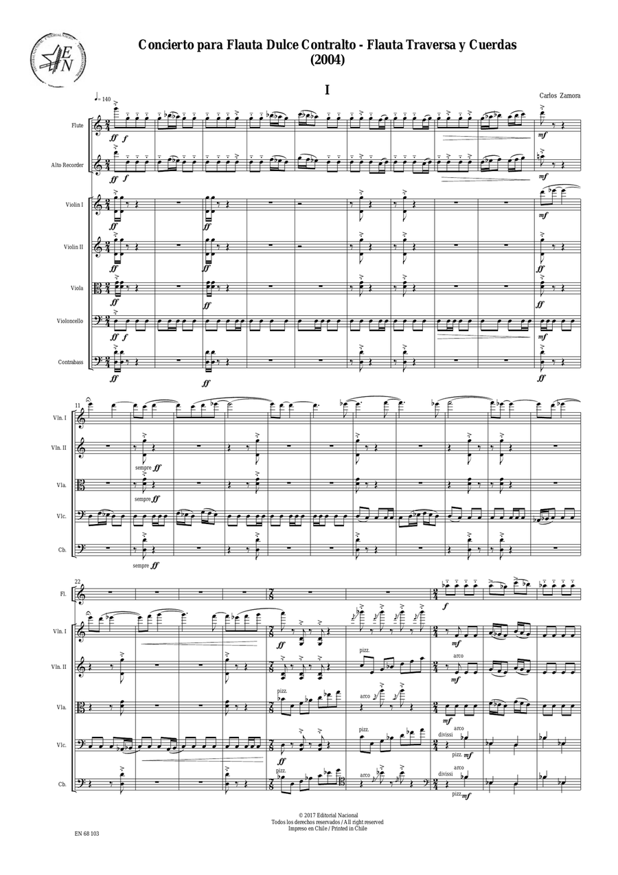 Concierto para Flauta Dulce Contralto, Flauta Traversa y Cuerdas / Concerto for Alto Recorder, Flute String Orchestra scores gallery preview page 3