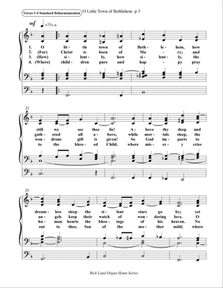 O Little Town of Bethlehem - Christmas Hymn Harmonization for Organ Organ Solo scores gallery preview page 6