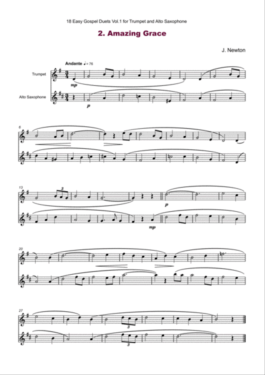 18 Easy Gospel Duets Vol.1 for Trumpet and Alto Saxophone Alto Saxophone scores gallery preview page 4