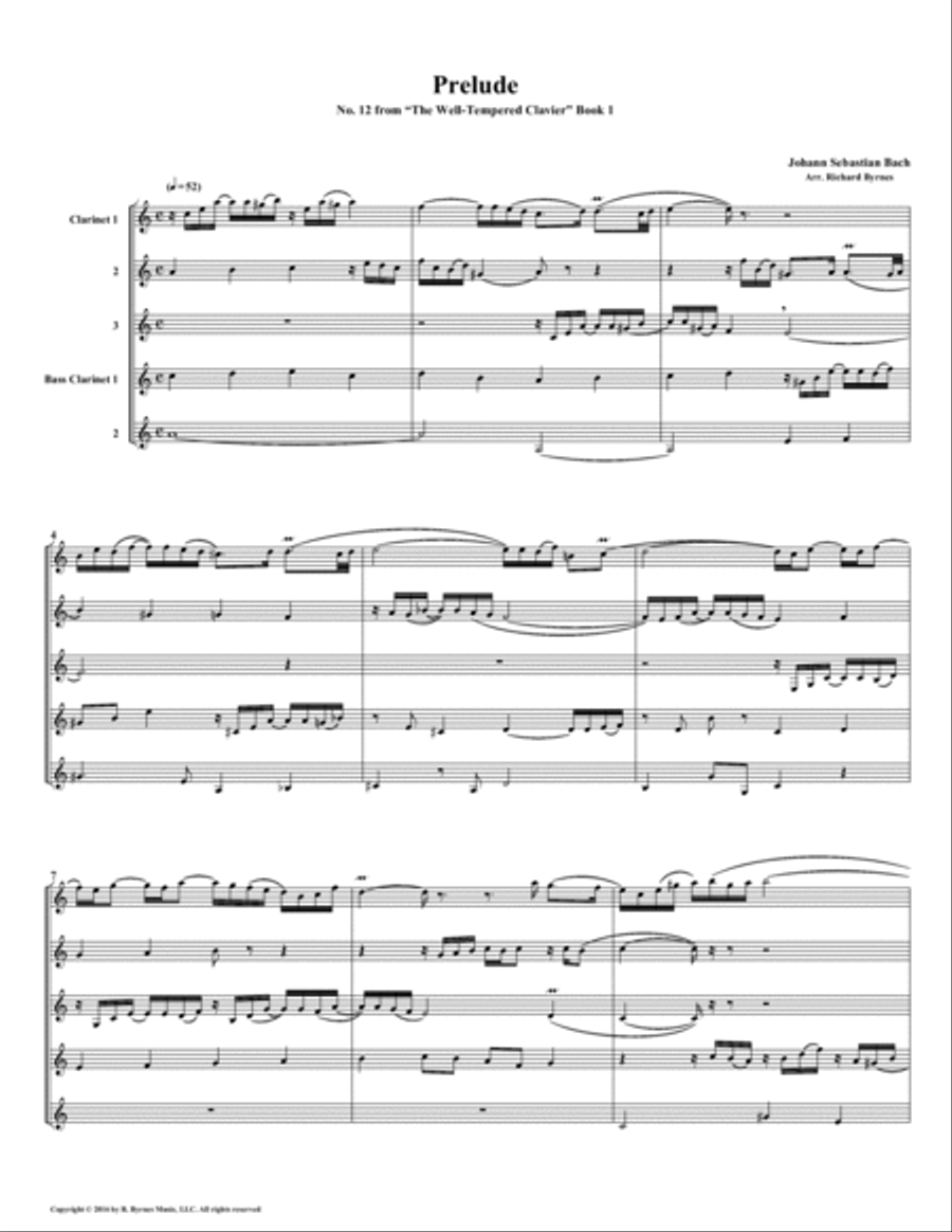 Prelude 12 from Well-Tempered Clavier, Book 1 (Clarinet Quintet) Clarinet Quintet scores gallery preview page 2