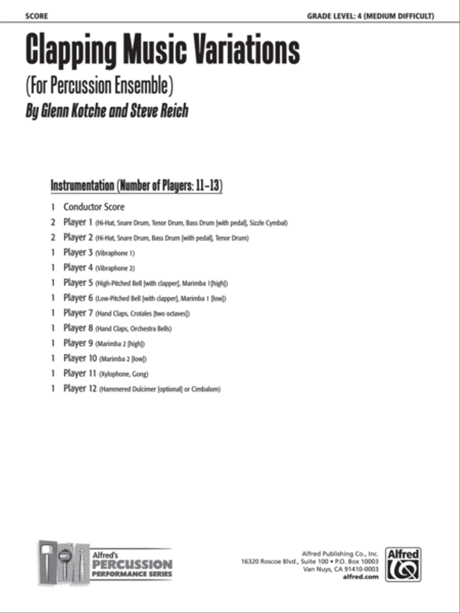 Clapping Music Variations Percussion Ensemble scores gallery preview page 34