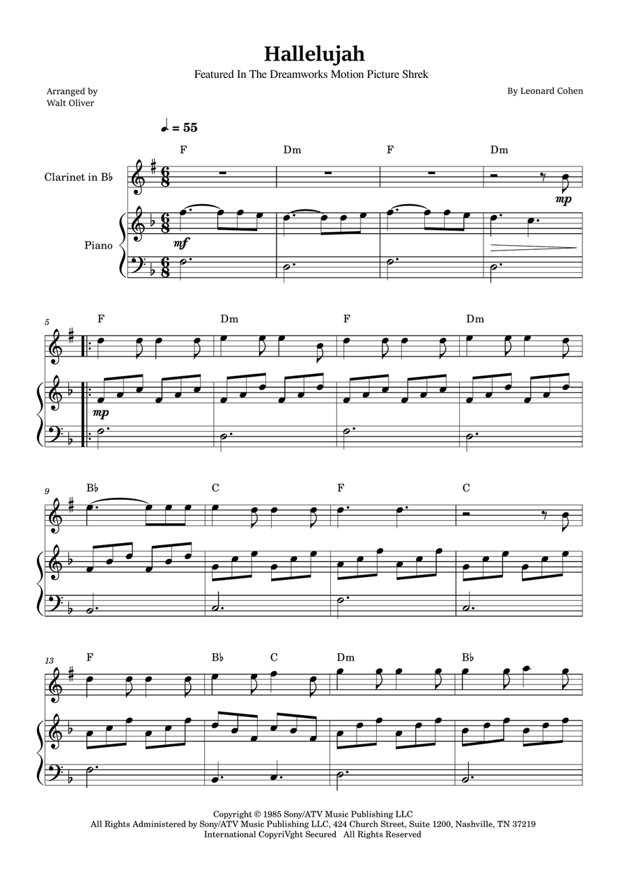 Hallelujah B-Flat Clarinet scores gallery preview page 1