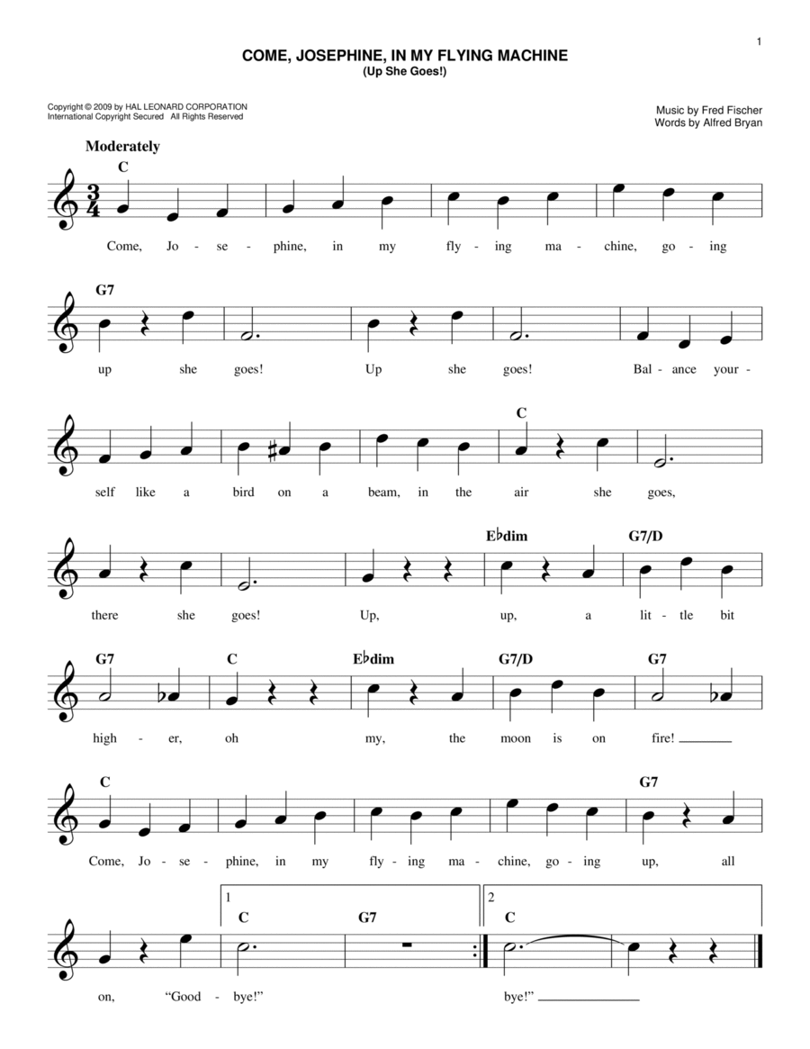 Come, Josephine In My Flying Machine (Up She Goes!) Piano scores gallery preview page 1