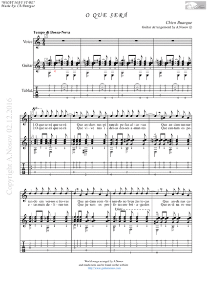 O Que Sera (Sheet music for vocals and guitar) image number null