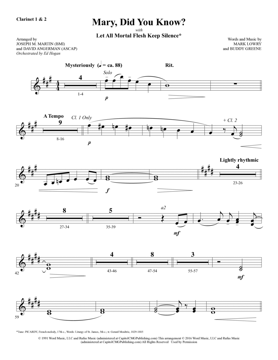 Mary, Did You Know? (with "Let All Mortal Flesh Keep Silence") - Bb Clarinet 1 & 2