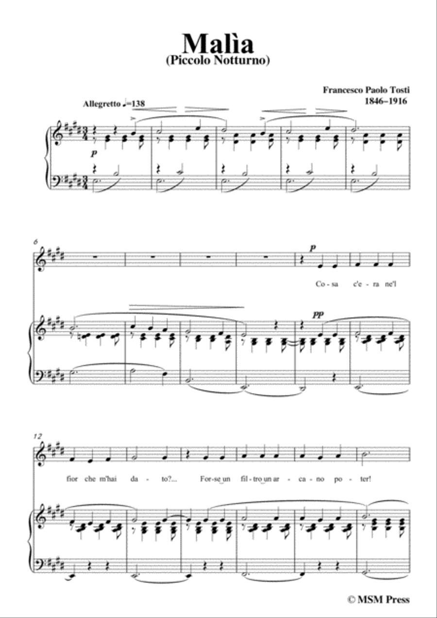 Tosti-Malìa in E Major,for Voice and Piano Voice Solo scores gallery preview page 3