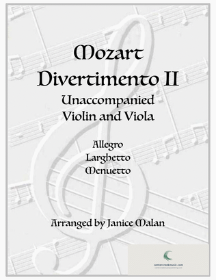 Book cover for Mozart Divertimento II for Violin and Viola Duet