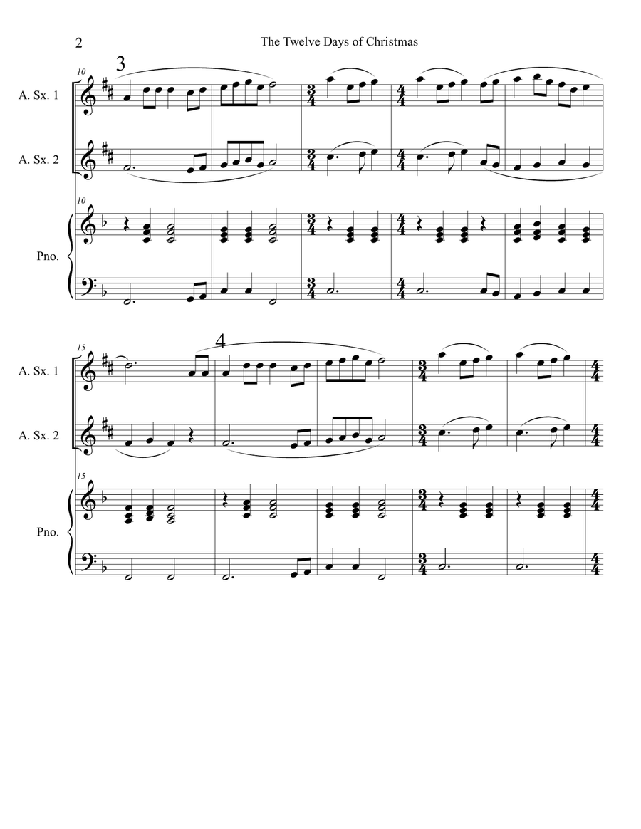 The Twelve Days of Christmas (Alto Sax Duet with Piano Accompaniment) Woodwind Duet scores gallery preview page 2