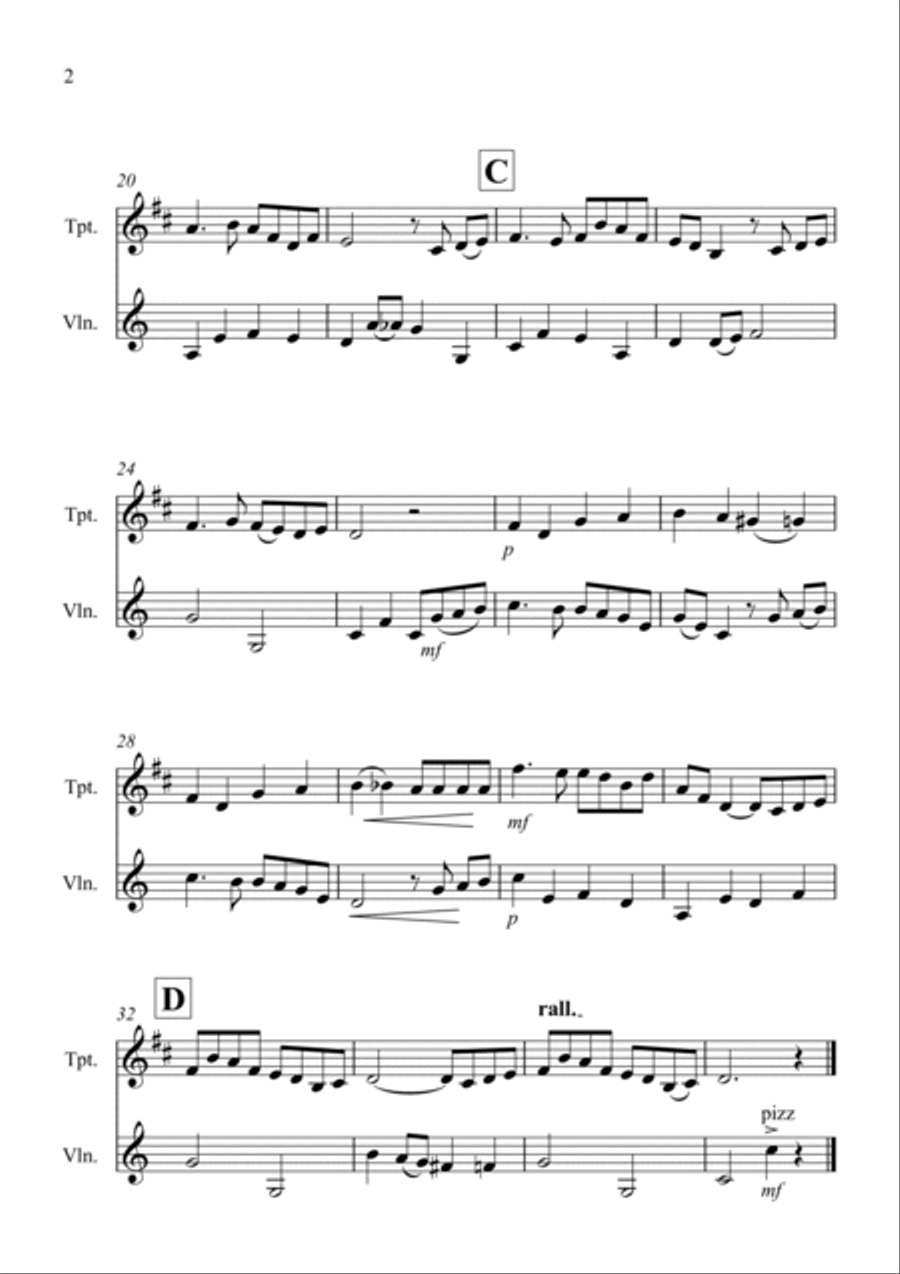 Danny Boy for Trumpet and Violin Duet B-Flat Trumpet scores gallery preview page 2