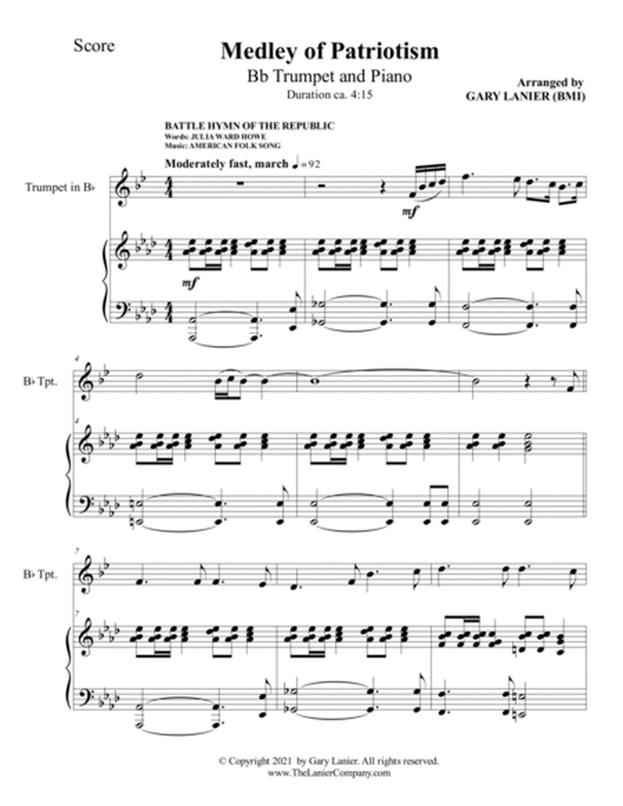 2 PATRIOTIC MEDLEYS for Bb Trumpet & Piano (Score & Parts included) image number null