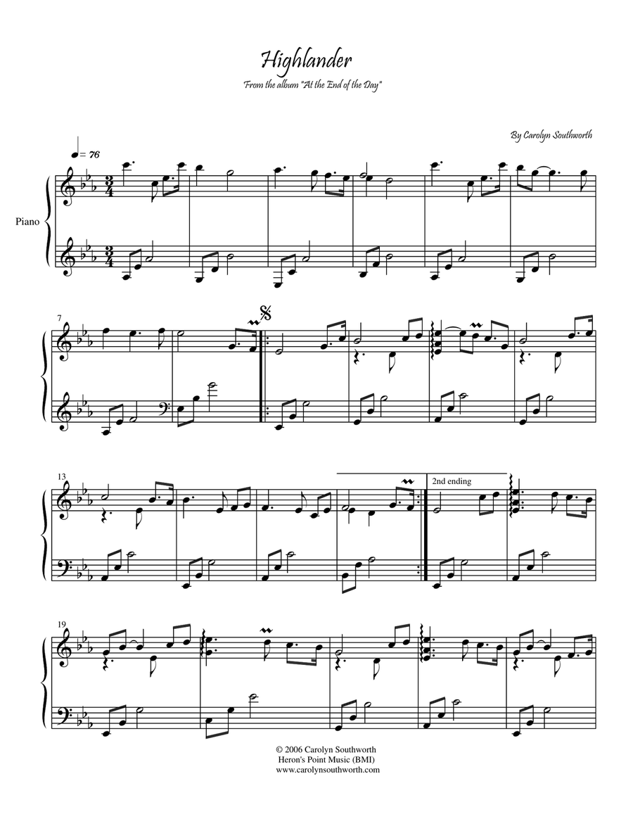 Highlander Piano Solo scores gallery preview page 1