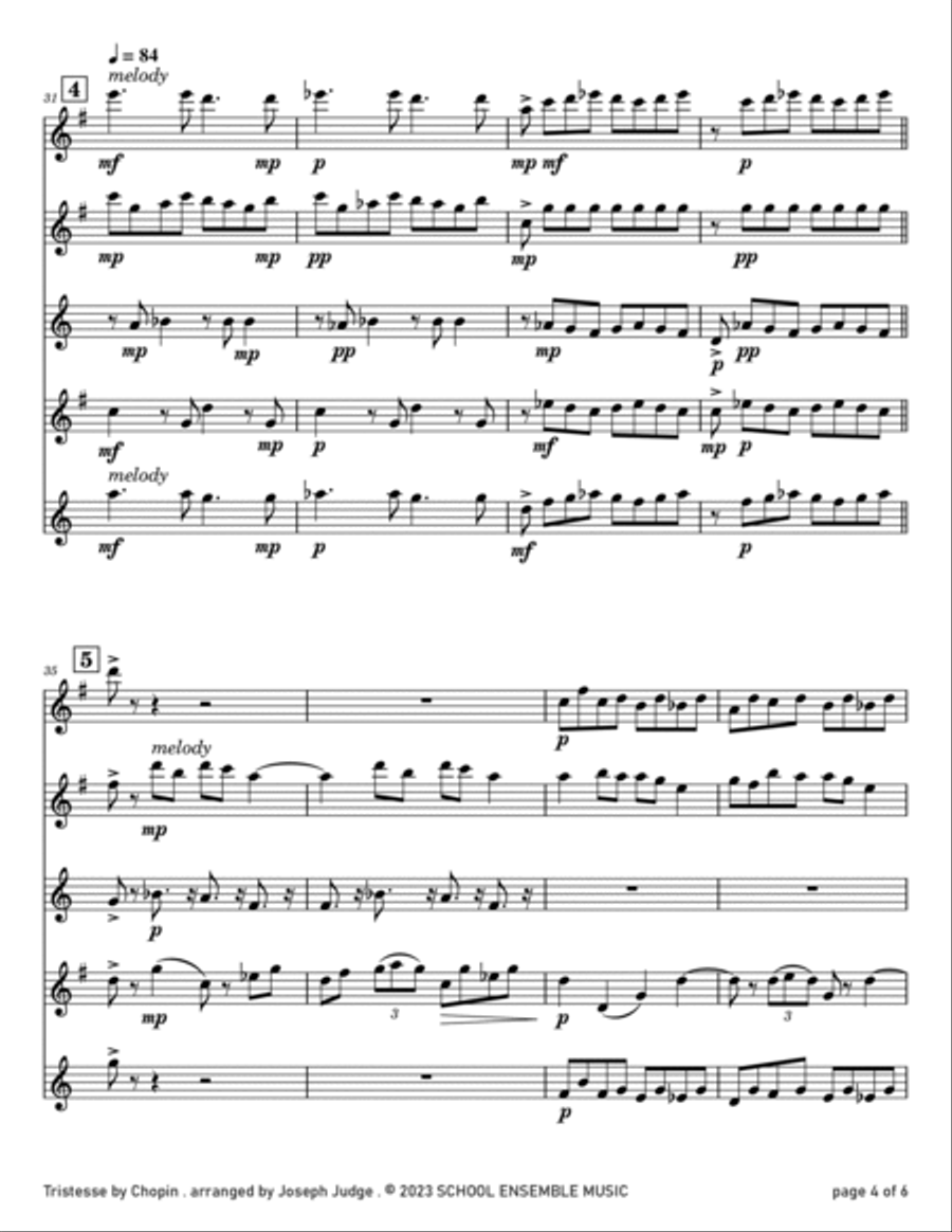 Tristesse by Chopin for Saxophone Quartet in Schools Saxophone Quartet scores gallery preview page 4