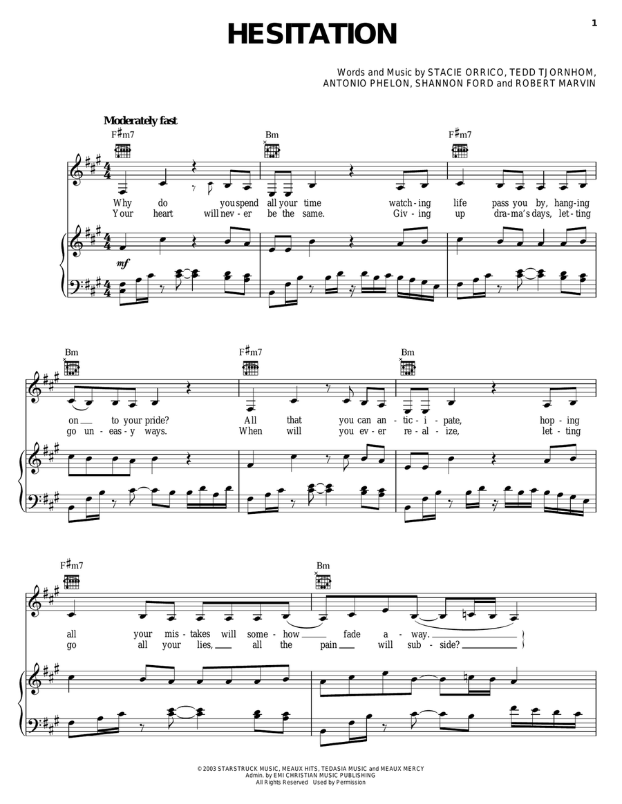 Hesitation Hesitation Piano, Vocal, Guitar scores gallery preview page 1