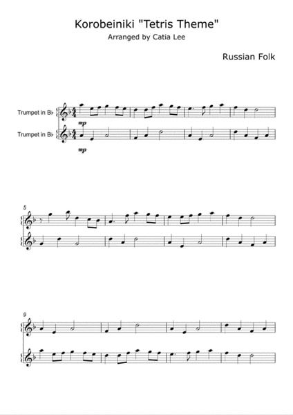 Korobeiniki Tetris theme for Trumpet Duet - F major image number null