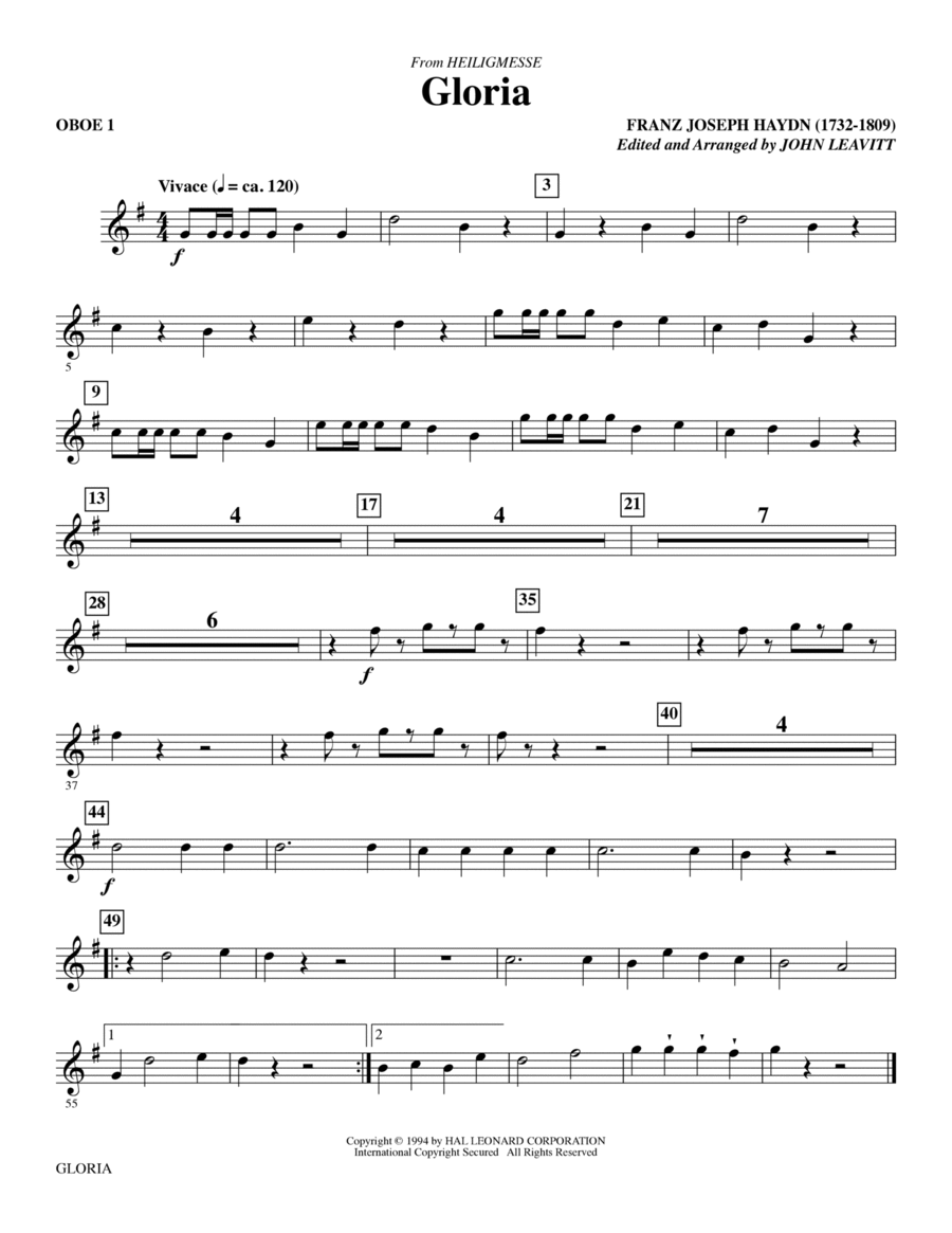 Gloria (from Heiligmesse) (arr. John Leavitt) - Oboe 1 Choir scores gallery preview page 1