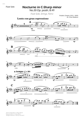 Nocturne No.20 in C Sharp minor - Flute Solo, Strings and Piano (Individual Parts)