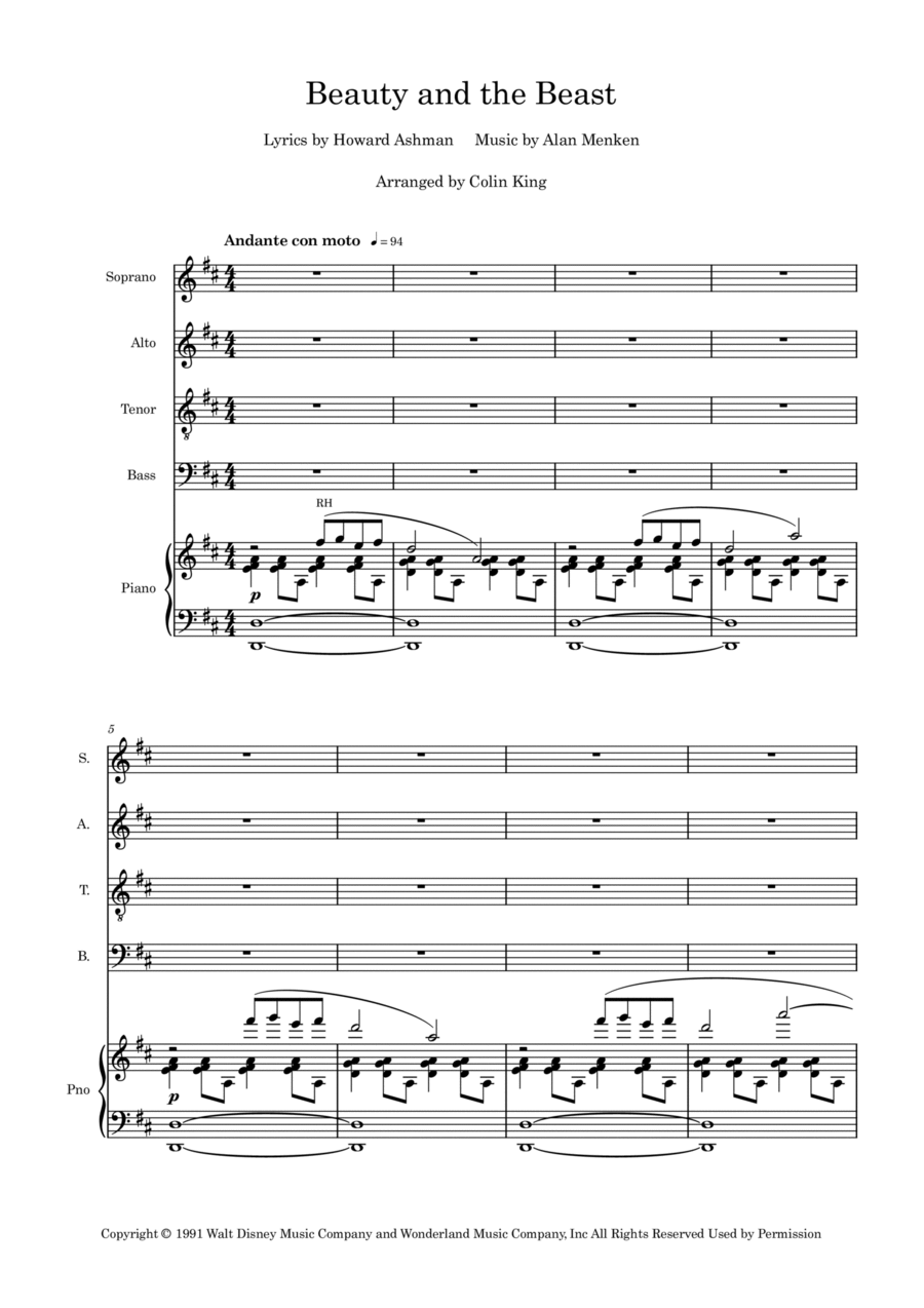 Beauty And The Beast 4-Part scores gallery preview page 1