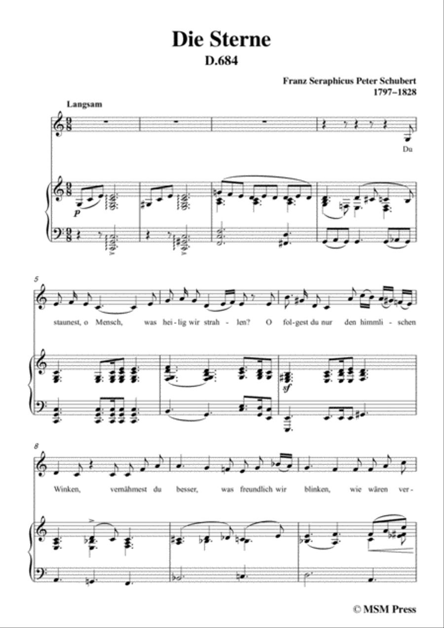 Schubert-Die Sterne,in C Major,D.684,for Voice and Piano Voice Solo scores gallery preview page 3