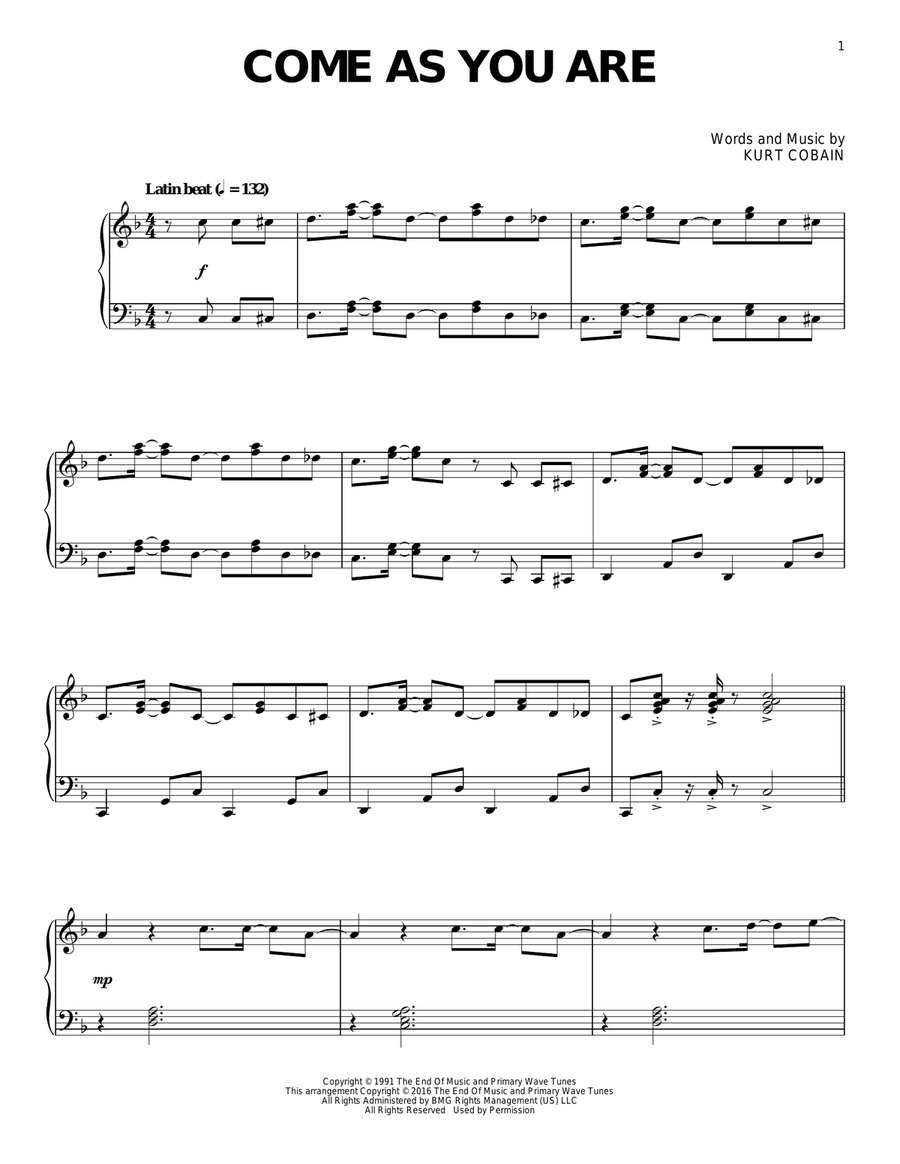 Come As You Are [Jazz version] Piano Solo scores gallery preview page 1