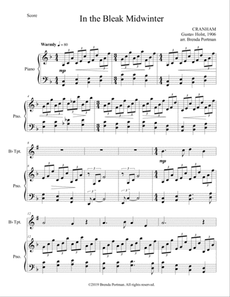 In the Bleak Midwinter (trumpet/piano), arr. Brenda Portman Trumpet Solo scores gallery preview page 1