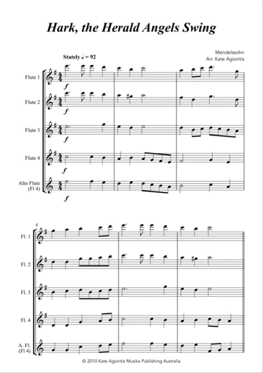 Hark the Herald Angels Swing - Jazz Carol for Flute Quartet Flute Quartet scores gallery preview page 4