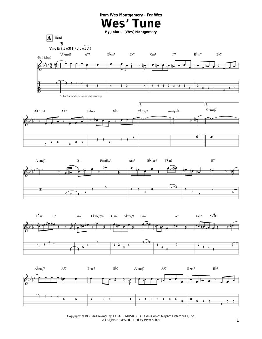 Wes' Tune Wes' Tune Electric Guitar scores gallery preview page 1