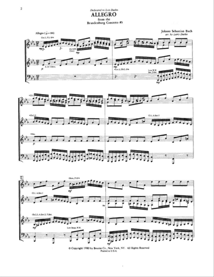Allegro from Brandenburg Concerto No. 3 - Condensed Score Concert Band scores gallery preview page 1